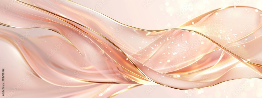 Fototapete the background is light pink and gold, with an abstract shape of flowing lines on the right side. th