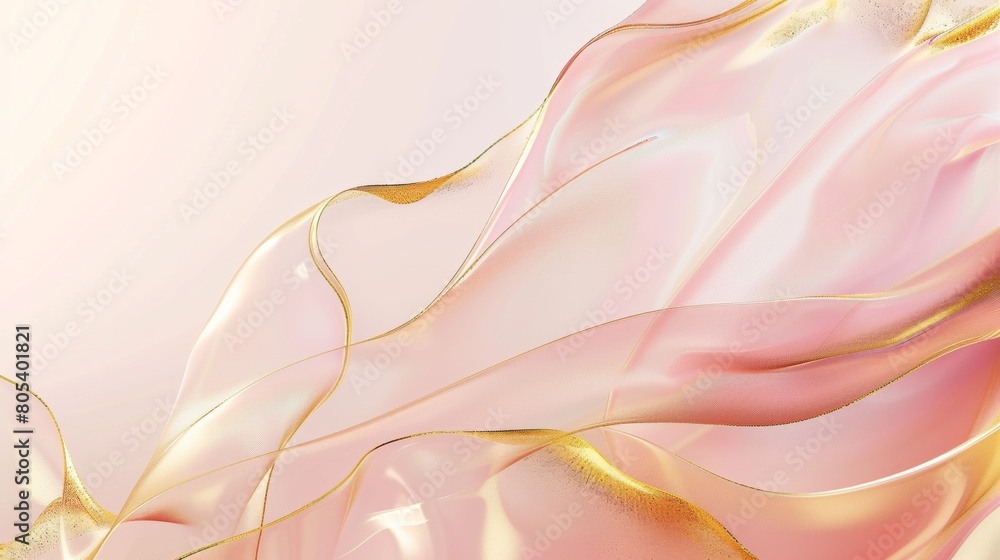 Poster the background is light pink and gold, with an abstract shape of flowing lines on the right side. th