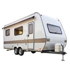 Vacation trip with Caravan Car on road. Camper and Summer drive on highway. Holiday journey