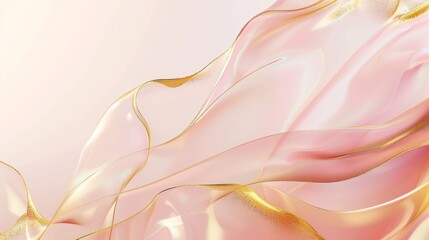 The background is light pink and gold, with an abstract shape of flowing lines on the right side. The glass texture has golden edges, and there more blank space for text in front of it.