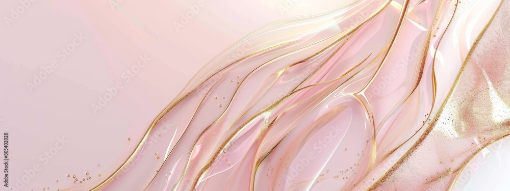 Fototapete the background is light pink and gold, with an abstract shape of flowing lines on the right side. th
