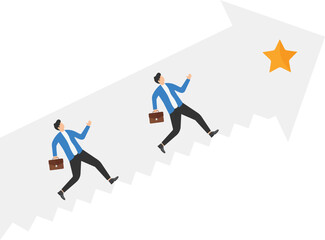 Obraz premium Stairs that lead to success concept, Businessman running up stairway to achieve goals