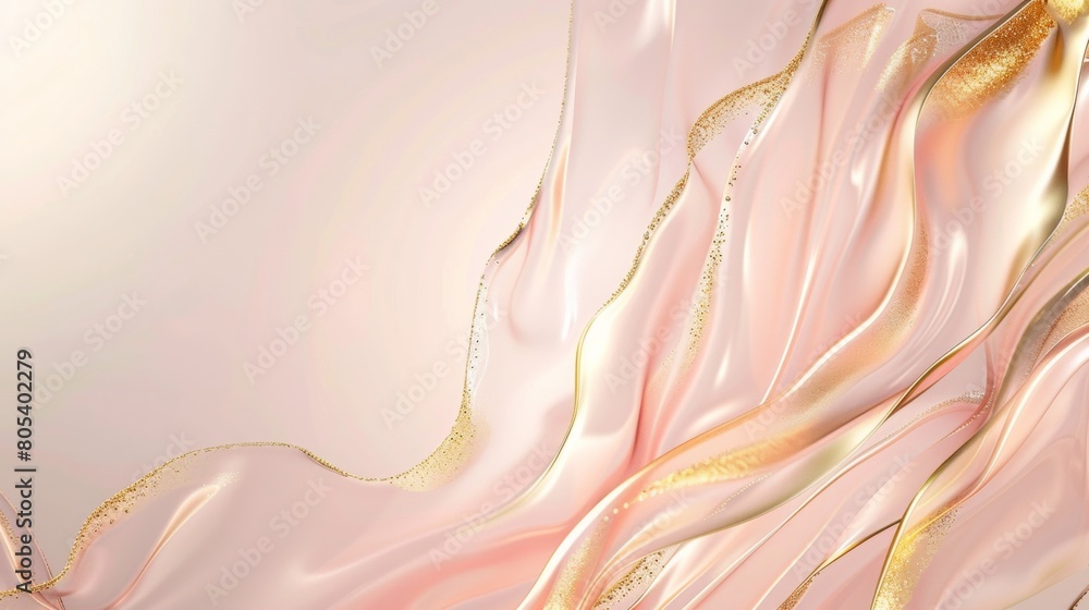 Fototapete the background is light pink and gold, with an abstract shape of flowing lines on the right side. th