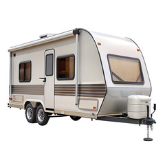 Vacation trip with Caravan Car on road. Camper and Summer drive on highway. Holiday journey