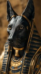 Anubis. Portrayal of Anubis in the Hall of Maat, conducting the Weighing of the Heart ceremony. Anubis, with intricate jackal features,