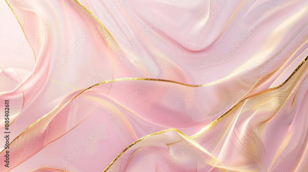 Fototapete the background is light pink and gold, with an abstract shape of flowing lines on the right side. th