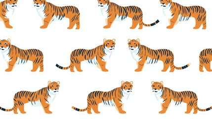 Seamless pattern with tigers white background. Repe
