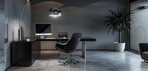 A sleek silver orb jhoomer with adjustable arms casting light in a modern office space