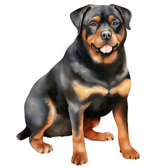 AI-Generated Watercolor Rottweiler Clip Art Illustration. Isolated elements on a white background.