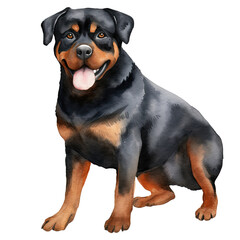 AI-Generated Watercolor Rottweiler sitting Clip Art Illustration. Isolated elements on a white background.