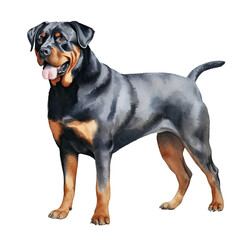 AI-Generated Watercolor Rottweiler Clip Art Illustration. Isolated elements on a white background.