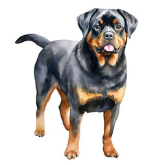 Obraz premium AI-Generated Watercolor Rottweiler Clip Art Illustration. Isolated elements on a white background.