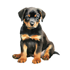 Fototapeta premium AI-Generated Watercolor Rottweiler sitting Clip Art Illustration. Isolated elements on a white background.