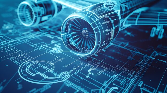Aerospace engineering blueprint with an array of components, showcasing the detailed planning of aeronautical systems, close-up