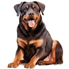Fototapeta premium AI-Generated Watercolor Rottweiler sitting Clip Art Illustration. Isolated elements on a white background.