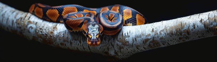 Obraz premium A snake is curled up on a branch