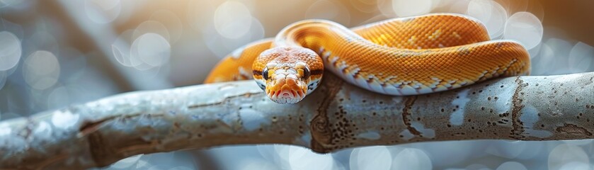 Fototapeta premium A snake is curled up on a branch