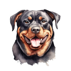 AI-Generated Watercolor cute Rottweiler face Clip Art Illustration. Isolated elements on a white background.