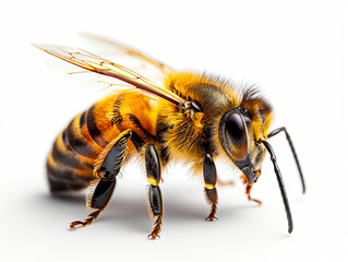 A bee is standing on a white background.