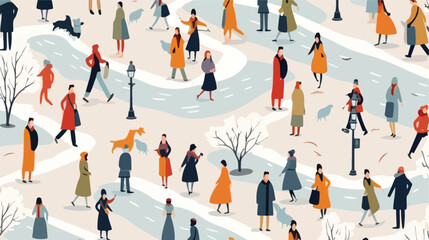 Seamless pattern with tiny people dressed in outerw