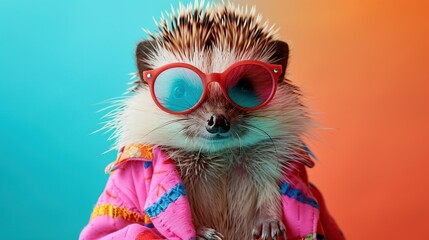 Stylish Spines, Well dressed Hedgehog in Colorful Garb. Generative Ai