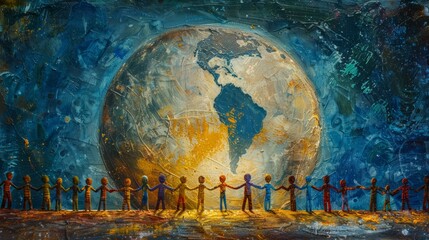 Children of the world holding hands around the globe
