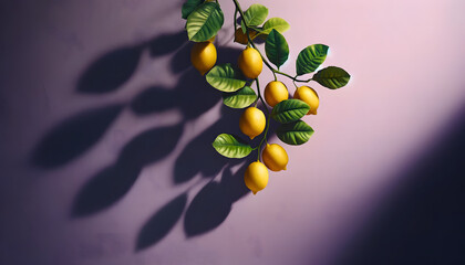 citronnier avec des citrons isolé  devant un mur violet