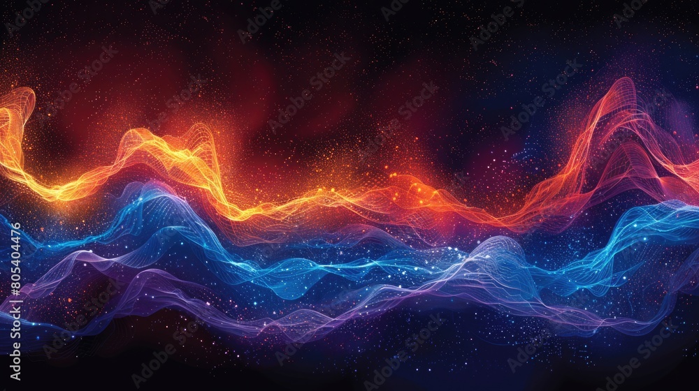 Poster a colorful wave of light contrasts against a black backdrop, creating a striking visual effect