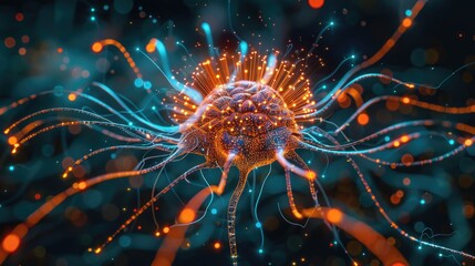 Computer generated orange and blue flower in a digital illustration