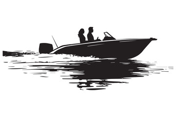 driving speed boat silhouette vector white background
