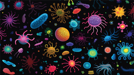 Seamless pattern with various microorganisms isolat