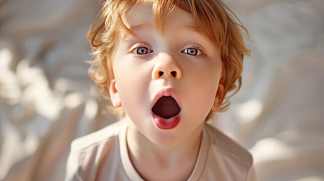 Close-up of a child learning to talk, developmental communication
