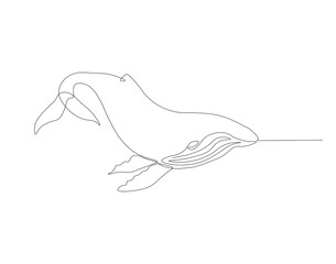 Fototapeta premium Continuous one line drawing wild blue whale fish. One line drawing illustration of blue whale fish. Marine animal concept continuous line art. Editable outline.