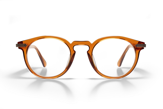 Transparent eyeglasses isolated on a checkered background