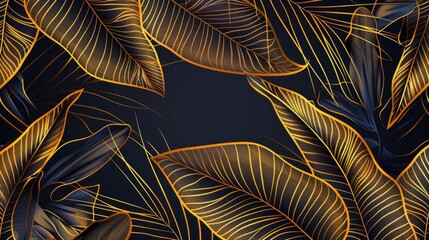 Luxurious Tropical Leaf Wallpaper: Golden Banana Leaf Design
