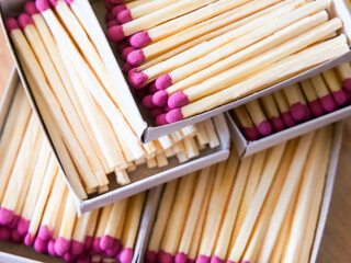 Matchstick Preparation. Matchboxes filled, pink-headed matches ready for use. Uses for Emergency...
