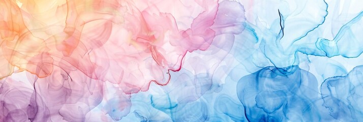 Fototapeta premium Watercolor abstract with blue, pink, and yellow smoke swirls