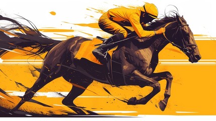 Beautiful yellow and black vector design of horse racing with jockey