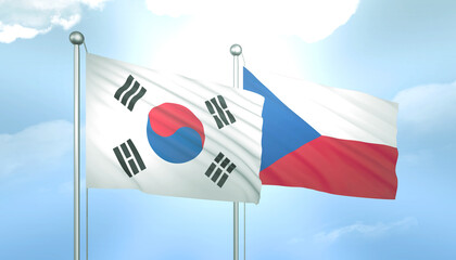 Naklejka premium South Korea and Czech Republic Flag Together A Concept of Relations