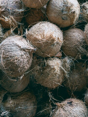 Raw Coconut on display for sale at the local retailer market.