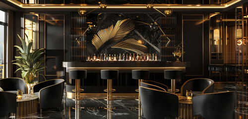A sophisticated black and gold art deco jhoomer adding glamour to a chic cocktail lounge