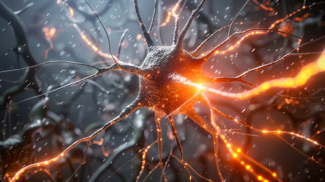 A detailed close-up of a neuron, showcasing the intricate and complex structure of the brain