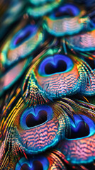 An abstract close-up of a peacocks feathers, highlighting their iridescent beauty