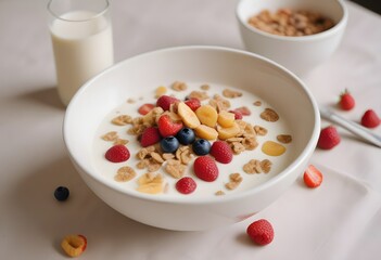 Healthy breakfast. fruits, eggs, Juice, toast, coffee, milk