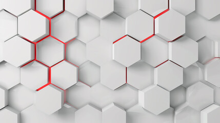Abstract. Hexagon white background, red light and shadow. white honeycomb hexagon background wallpaper with copy space.