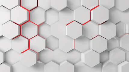 Fototapeta premium Abstract. Hexagon white background, red light and shadow. white honeycomb hexagon background wallpaper with copy space.