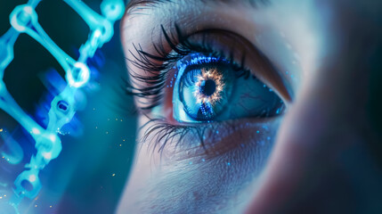 Close-up of a patient undergoing genetic engineering treatment, transforming before our eyes