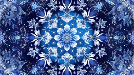 A mystical blue mandala adorned with butterflies and florals