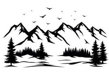 vector hand drawn mountain range silhouette