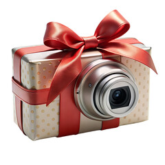Gift concept digital camera inside gift box 3D rendering